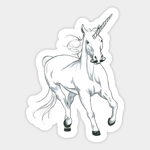 Unicorn with moustache Sticker by drknice